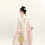 Traditional-inspired Hanfu set with blue vest and white pleated skirt