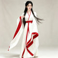 White and crimson red Wei-Jin style Hanfu with wide sleeves