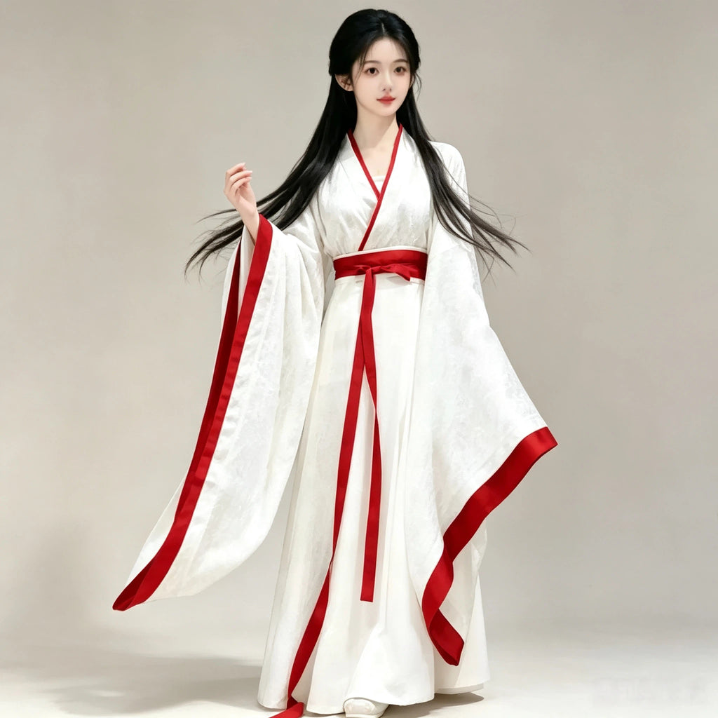 Women's red and white crossover-collar Ruqun set