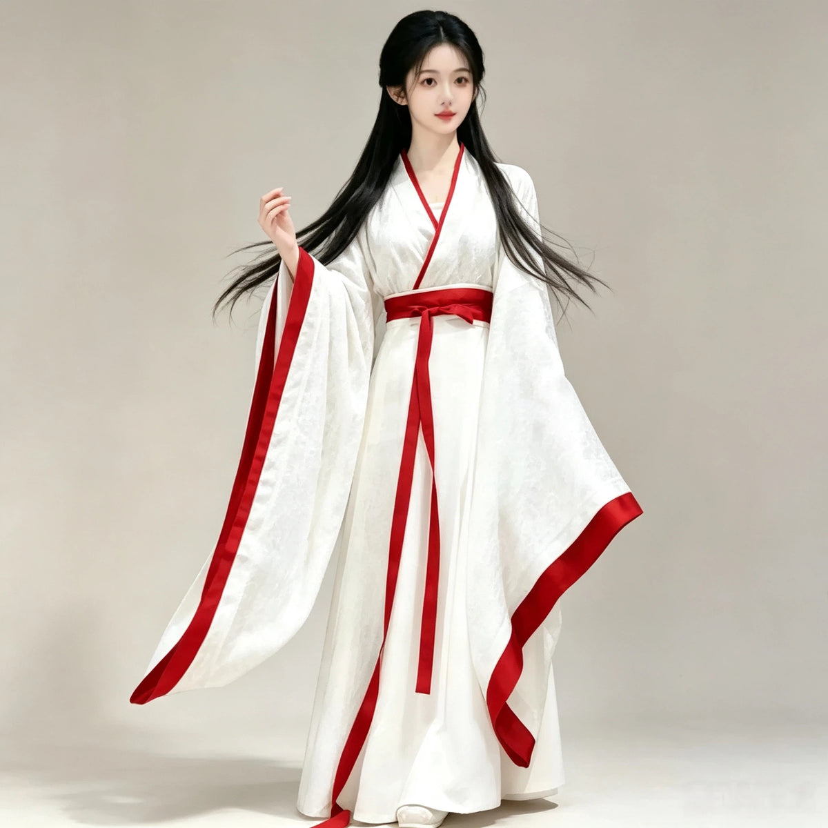 Women's red and white crossover-collar Ruqun set